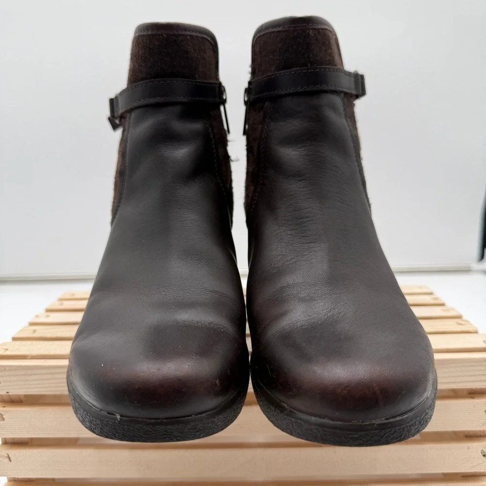 UGG Wedge Boots Emalie Waterproof Leather Wool Dark Brown Womens‎ 8